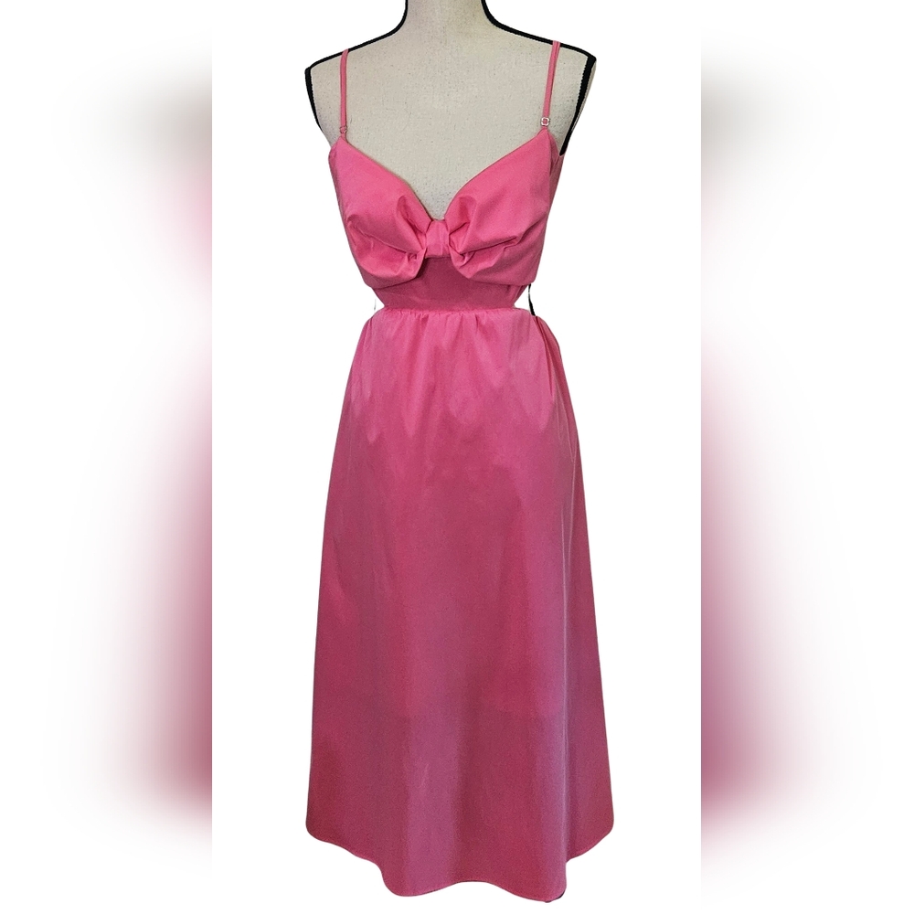 J.Crew Pink Bow-Front Midaxi Dress With Cut-Out Smocked Back,Size 18,NWT - Picture 8 of 16